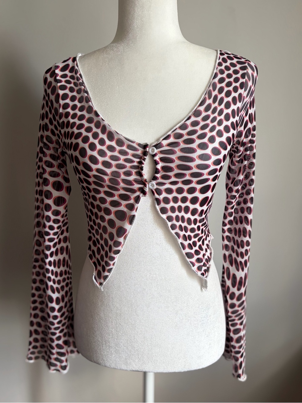 Princess Polly Harrison Long Sleeve Mesh Top Abstract Dot Print Size 4